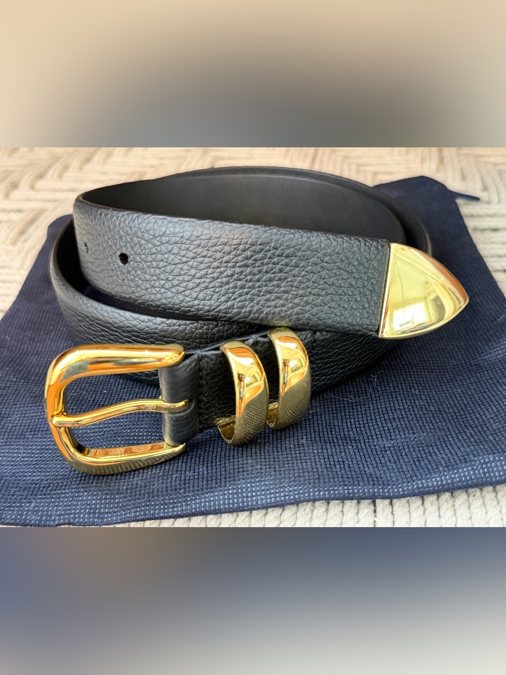 Black Leather Women’s Belt with Gold Hardware